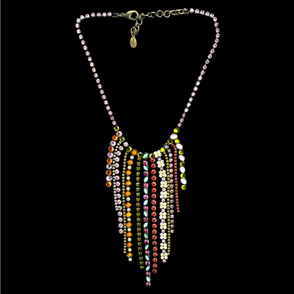 SORRELLI CRYSTAL NECKLACE DANGLE TASSEL BRONZE RHINESTONE BIB WOMENS CHAIN